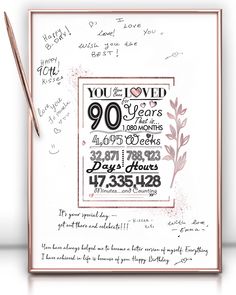 a card with writing on it that says you're loved 90 years ago and the date