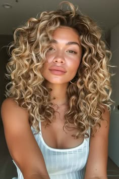 45 Natural Curly Hair Blonde Balayage Hairstyles For The Most Beautiful Curls Curly Hair With Balayage Highlights, Natural Curly Hair Blonde Highlights, Curly Blond Highlight, Curls With Blonde Highlights, Hair Colour Curly Hair, Blond Highlights Curly Hair, Blonde Curly Highlights, Natural Curly Hair Blonde, Curly Hair Blonde Balayage