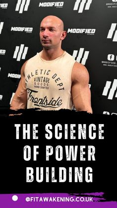 a man standing in front of a black background with the words, the science of power building