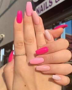 Pink Gel Nails, Acrylic Nails Coffin Pink, Acrylic Nails Coffin Short, Pink Acrylic Nails, Coffin Nails Designs, Fire Nails, Classy Nails