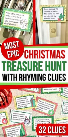 christmas treasure hunt with rhyming clues for kids to play in the house and on the front door