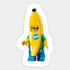 a lego man is holding a banana shaped like a human figure with sunglasses on it's head