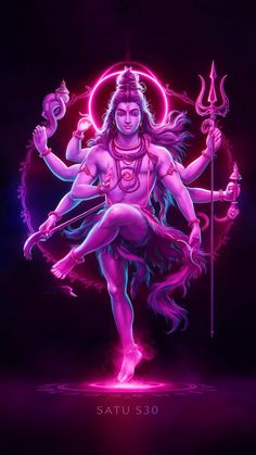 the hindu god is depicted in this neon colored painting, with his arms and legs spread out