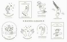 the logos for hand and tattoos are black and white, with different designs on them