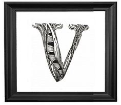 a black and white drawing of the letter v