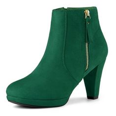 Chunky Heel Ankle Boots, Womens Chunky Heels, Platform Heels Chunky, Boot Brands, Round Toe Heels, Green Shoes, Ankle Bootie, Costume Halloween, Heeled Ankle Boots