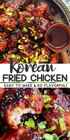 korean fried chicken with sauce and green onions