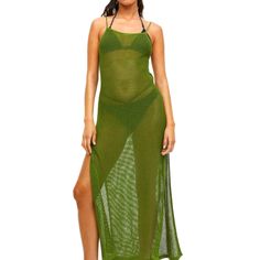 Blogger Favorite Sold-Out Statement Piece Green Midi Dress For Beach Season Party, Fitted Green Maxi Dress For Beach Cover-up, Green Midi Dress For Party During Beach Season, Fitted Green Beach Midi Dress, Fitted Green Maxi Dress For Beachwear, Fitted Green Mini Dress For Beach Cover-up, H&m Midi Beach Dresses, H&m Beach Midi Dresses, Green Stretch Dresses For Beach Season