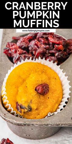 cranberry pumpkin muffins in a pan with the title text overlay