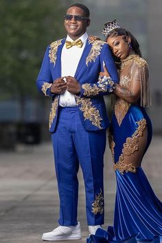 Patrick Royal Blue Two Pieces Notched Lapel Prom Suits with Appliques Men Prom, Prom Men, Royal Blue Prom, Blue Two Piece, Royal Blue And Gold, Men Suit, Prom Suits, Senior Prom, Prom Outfits