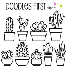 the doodles first clipart collection is filled with different kinds of cacti and succulents