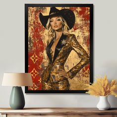 a painting of a woman wearing a cowboy hat