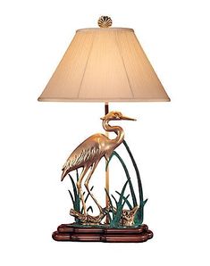 Wading Crane Lamp-Coastal House Lamps & Lighting-Nautical Decor and Gifts Crane Lamp, Eclectic Lamps, Hand Painted Table, Gold Lamp, Inviting Home, Paint Shades, Brass Table, Wood Lamps, Brass Table Lamps