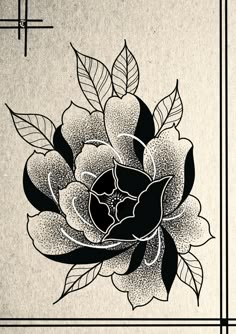 a black and white drawing of a flower