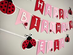 ladybug birthday banner hanging on the wall