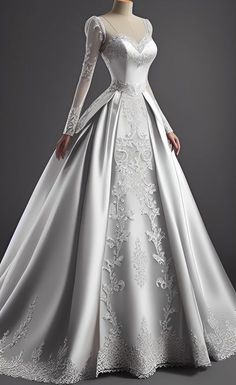 a white wedding dress with long sleeves