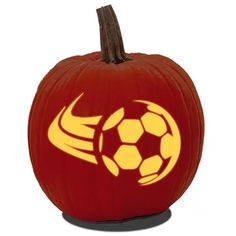 15 Soccer Pumpkin Carving Patterns (For Free!) - Artsy Pretty Plants Pjo Pumpkin Carving Ideas, Pumpkin Carving Ideas Football, Fortnite Pumpkin Carving, Carvings Designs, Halloween Pumpkins Carvings Designs, Pumpkin Stencils Free, Soccer Decor