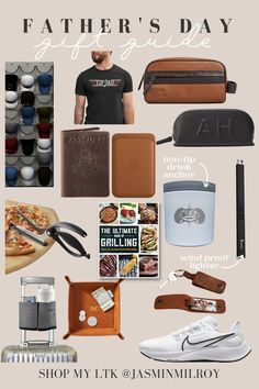 the father's day gift guide is displayed in this image with other items and accessories