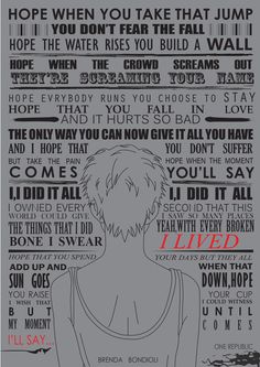 an anime poster with the words i lived in red and black on it, as well as