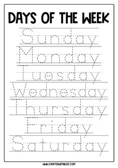 the days of the week worksheet for kids to practice handwriting and writing skills