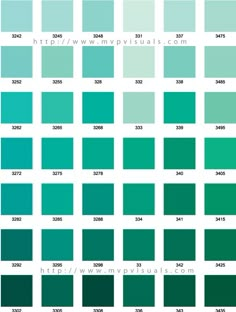 the shades of green and blue are shown in this color chart, which is also available for