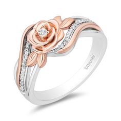 This fresh Belle rose ring, crafted in sterling silver and 10K rose gold, dazzles with 35 round brilliant cut diamonds. It embodies the essence of beauty and elegance of your favorite intelligent heroine.Our Enchanted Disney fine jewelry collection is charming, romantic and full of whimsy. Helzberg and Disney invite anyone to embrace their inner princess or celebrate a fairytale love story. | 1/10 ct. tw. Belle Rose Ring | Sterling Silver & 10K Rose Gold | Round Brilliant Cut | White | Size 6 | Enchanted Disney Fairytale Love, Disney Rings, Enchanted Disney, Enchanted Disney Fine Jewelry, Disney Fine Jewelry, Rose Ring, Fine Jewelry Collection, Ring Sterling Silver, Round Brilliant Cut Diamond