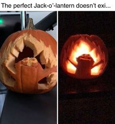 two pumpkins that have been carved to look like jack - o'- lanternes