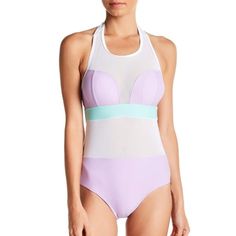 Gorgeous Sheer Mesh Color Block 1-Piece Swimsuit For Juniors/Teens! Features Molded Cups And Halter Neck With Straps Across The Back For Added Security The White, Turquoise And Violet Shows Off A Tan, While Being Fully Lined At Both Top And Bottom This Bathing Suit Is A Great Addition To Her Summer Wardrobe For Beach, Pool And More! Enjoy This Gorgeous Sheer Mesh One Piece Bathing Suit For Teens! Enjoy Daily Shipping. Shop My Closet By Size For More Fantastic Deals. Bundle Three Or More Items Fo Lace Bathing Suit, Fringe Swimsuit, Mesh Swimsuit, Junior Swimsuits, Floral Bathing Suits, Blue Swimwear, Plus Size One Piece, Halter One Piece Swimsuit