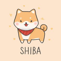 a cartoon dog wearing a red scarf with the word shiba on it's chest