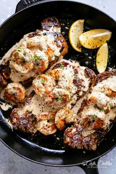 Creamy Garlic Shrimp Recipe, Steak Ideas, Creamy Garlic Shrimp, Gourmet Steak, Recipes Steak, Bbq Essentials, Steak And Shrimp, Grilled Steak Recipes, Surf And Turf