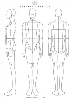 the front and back view of a male mannequin's body, with different angles