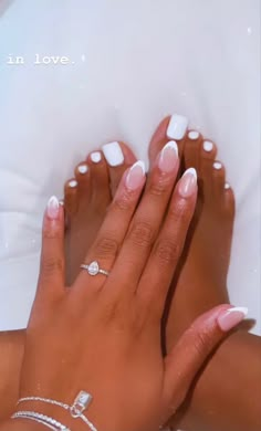 Bride Mani And Pedi, White Mani Pedi Combos, Feet And Hand Nails Matching, Matching Nail And Toe Sets Spring, Matching Feet And Nails, Toe Nails And Nails Matching, Matching Pedicure And Manicure Ideas, Wedding Nails And Toes For Bride, Fingers And Toes Matching Nails