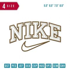 the nike logo is shown on a white background with brown and blue letters, as well as