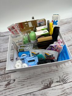 a white container filled with lots of different items