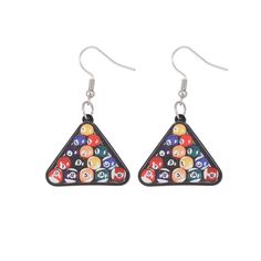 PRICES MAY VARY. Material:Made of resin,environment friendly material with silver plated,nickel-free, lead-free, and cadmium-free.Safety for sensitive skins women. Fashion Billiards Triangle Dangling Hook Earrings Size:triangle:25*30mm,total length:49mm. The hook earrings for women is exquisite and fashionable appearance design,novel modeling,highlight personality,elegant and generous. Special gift for mom,lover,girlfriend,wife,fiancee,daughter,female friend or yourself.Suitable for Christmas,Th Mini Pool, Special Gifts For Mom, Pool Ball, Ball Pool, Billiards Pool, Funky Earrings, Earring Stud, Triangle Earrings, Pool Table