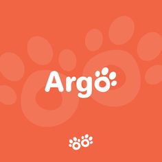 the word argo is written in white on an orange background with paw prints and circles