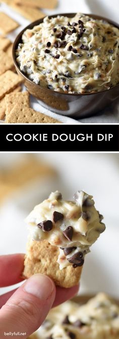 a cookie dough dip with chocolate chips on top