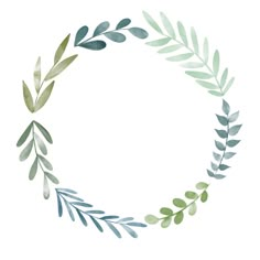 a watercolor wreath with green and blue leaves