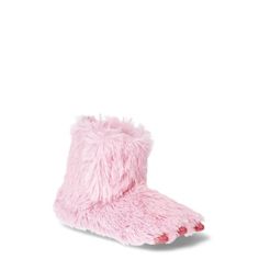 Shes all set to stomp and roar with these Wonder Nation Monster Claw Slippers! Crafted in a soft, fluffy plush faux fur, these slipper boots are totally rawr-some. Sure to be a favorite addition in your toddlers wardrobe. Metallic, glitter-y pink claws and scales complete the look. Sprinkle some magic into her days of playing dress-up and nights relaxing at home with these monster claw bootie slippers. Only at Walmart. Size: 11/12.  Gender: female.  Age Group: toddler. Claw Slippers, Monster Slippers, Boot Slippers, Bootie Slippers, Toddler Slippers, Paw Patrol Nickelodeon, Rhinestone Sandals, Slippers For Girls, Fabric Houses