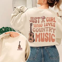 Just a Girl Who Loves Country Music Shirt, Guitar Music Shirt,Country Music Lover Gift,Gift for her,Cowgirl Shirt,Southern Girl,Guitar Lover country music girwestern music giftwestern concert giftcountry music shirtcountry music fanjust a girl whocountry music lovercountry girlcountry music teemusic themed giftwestern music loverwomen's shirtgifts for cowgirls - Crafted from comfortable cotton material for all-day wear - Available in stylish colors: black, pink, gray, and white - Sizes designed Country Music T Shirts For Women, Country Music Sweatshirts, Country Music Shirts, Tshirt Design Inspiration, Cowgirl Shirts, Country Shirts, Southern Girl, Cute Sweatshirts