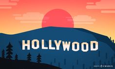 an image of the hollywood sign in front of a mountain with trees and sunset behind it