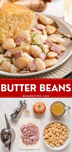 The best butter beans recipe that are super soft, meaty, and excellent after cooking in some chicken broth with ham! It is the perfect family dinner idea for tonight! Save this comfort food for a delicious bean dinner recipe! Southern Butter Beans, Bean Dinner, Vegetarian Bean Recipes, Crockpot Ham And Beans, Butter Beans Recipe, White Bean Recipes, Make Butter, Bean Recipe