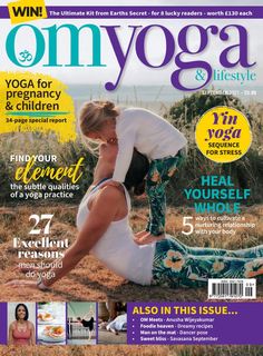 a woman doing yoga poses on the cover of an issue of omyga magazine