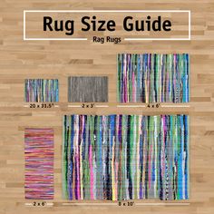 the rug size guide is shown with different colors and sizes for each area in the room