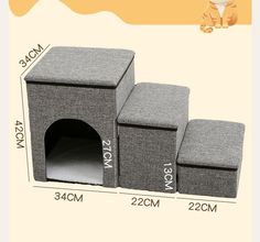 the dog house has three different sizes and colors