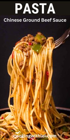 the pasta is being served in a skillet with a fork, and it's ready to be eaten