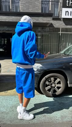 Blue Hoodie Outfit Men, Car Outfit, Looks Hip Hop, Hoodie Shorts, Drippy Outfit, Central Cee