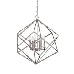 a chandelier with four lights hanging from it's center, and one light is