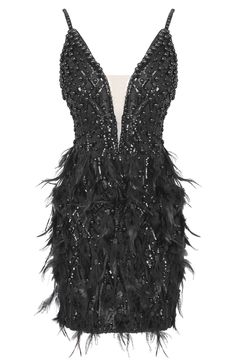 Sequin Feather Dress Black DESIGN: Color: Black V-neck Sleeveless Mesh insert Sequined Feather detail Adjustable spaghetti straps Concealed zipper at back Gentle Dry Clean Only Length: Mini MATERIAL: Polyester + Cotton High quality durable fabric. Delicate sewing and hemming by durable needle lockstitch machine. YKK zipper (known as the most durable and reliable zippers manufactured today). To maintain the beauty of your garment, please follow the care instructions on the attached label. Color m Mascarade Ball Outfit, Mascarade Party Outfit, Feather Dress Black, Going Out Outfits Black, Sequin Feather Dress, Fall Going Out Outfits, Easy Fall Outfits, Feather Cocktail Dress, Black Feather Dress