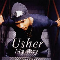 the album cover for usher my way, featuring a young man in black shirt and hat